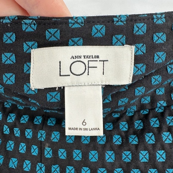 Ann Taylor LOFT Blue Black Geometric Lined Pleated Front A-Line Skirt Size 6 - Picture 5 of 10